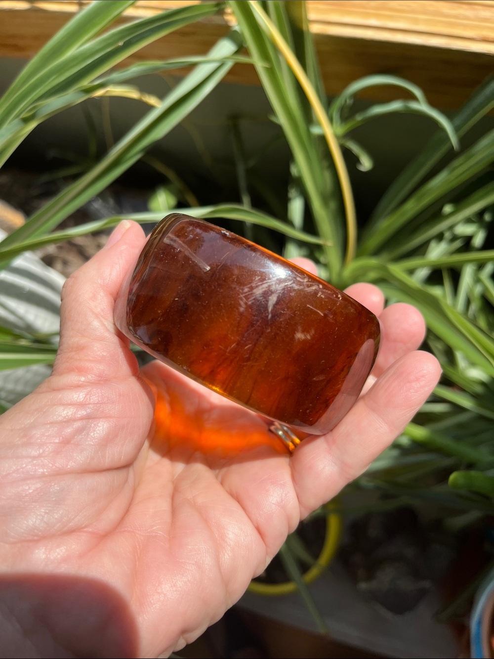 Vtg Bakelite Chunky Bangle Bracelet Translucent Root Beer Marbled Tested *READ*